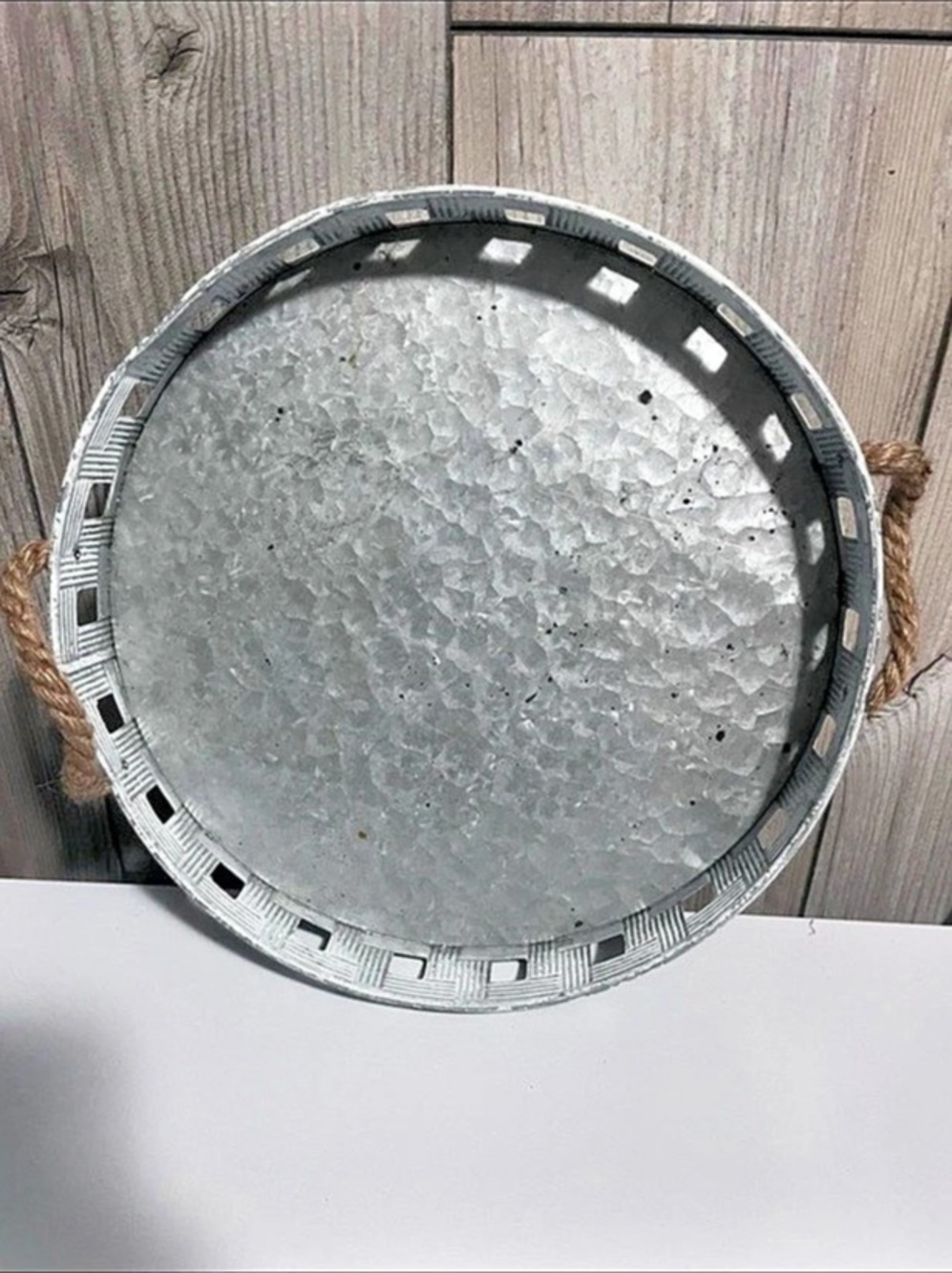 Textured Round Serving Tray in Gray & Black